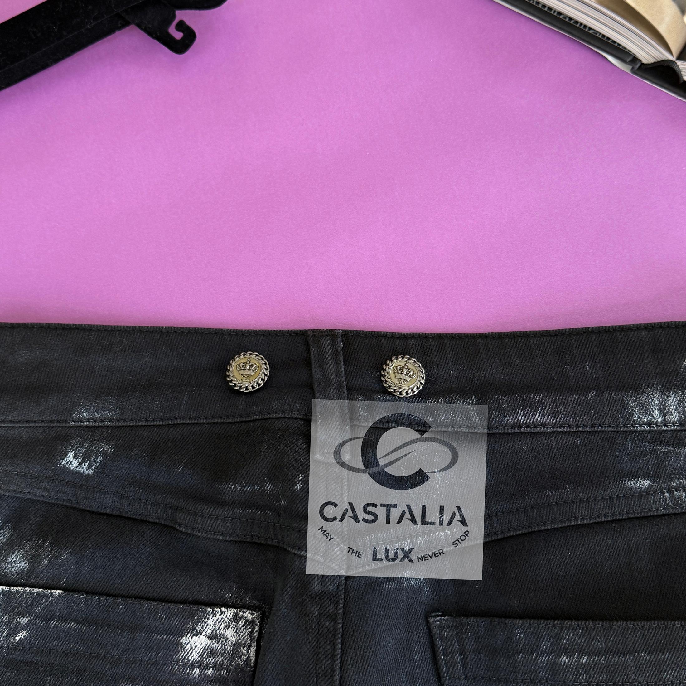 Chanel Paris / London CC Crown Buttons Jeans neri 36 FR 2