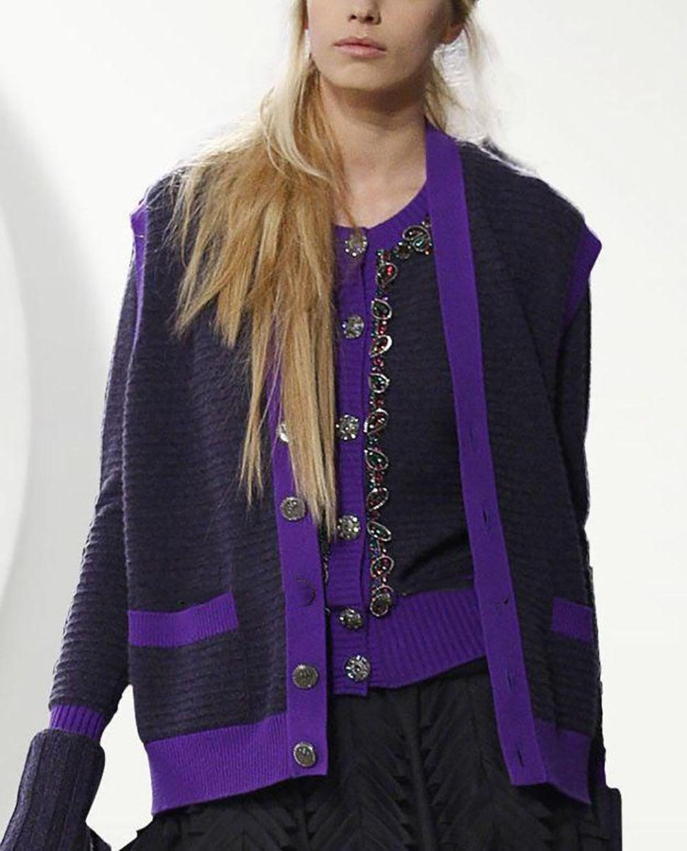 Purple Chanel Paris / London CC Crown Buttons Cashmere Cardigan 36 FR