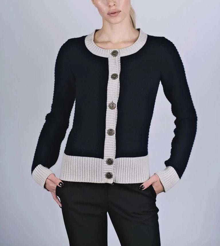 Chanel Paris / London CC Crown Buttons Cashmere Cardigan For Sale at 1stDibs