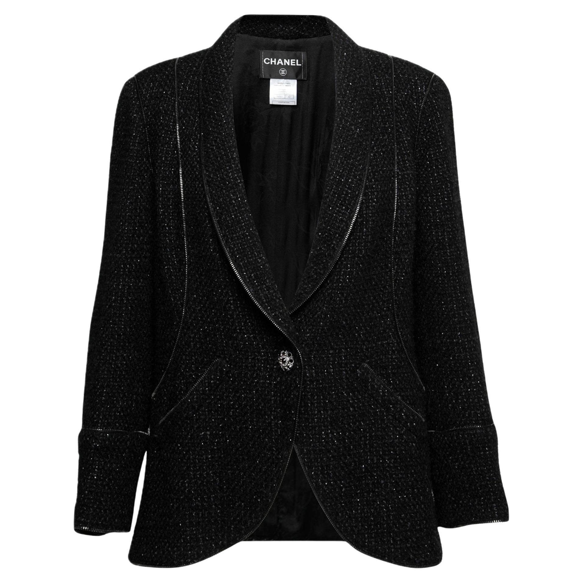 Chanel Paris / London CC Gripoix Buttons Black Tweed Jacket 40 FR For Sale