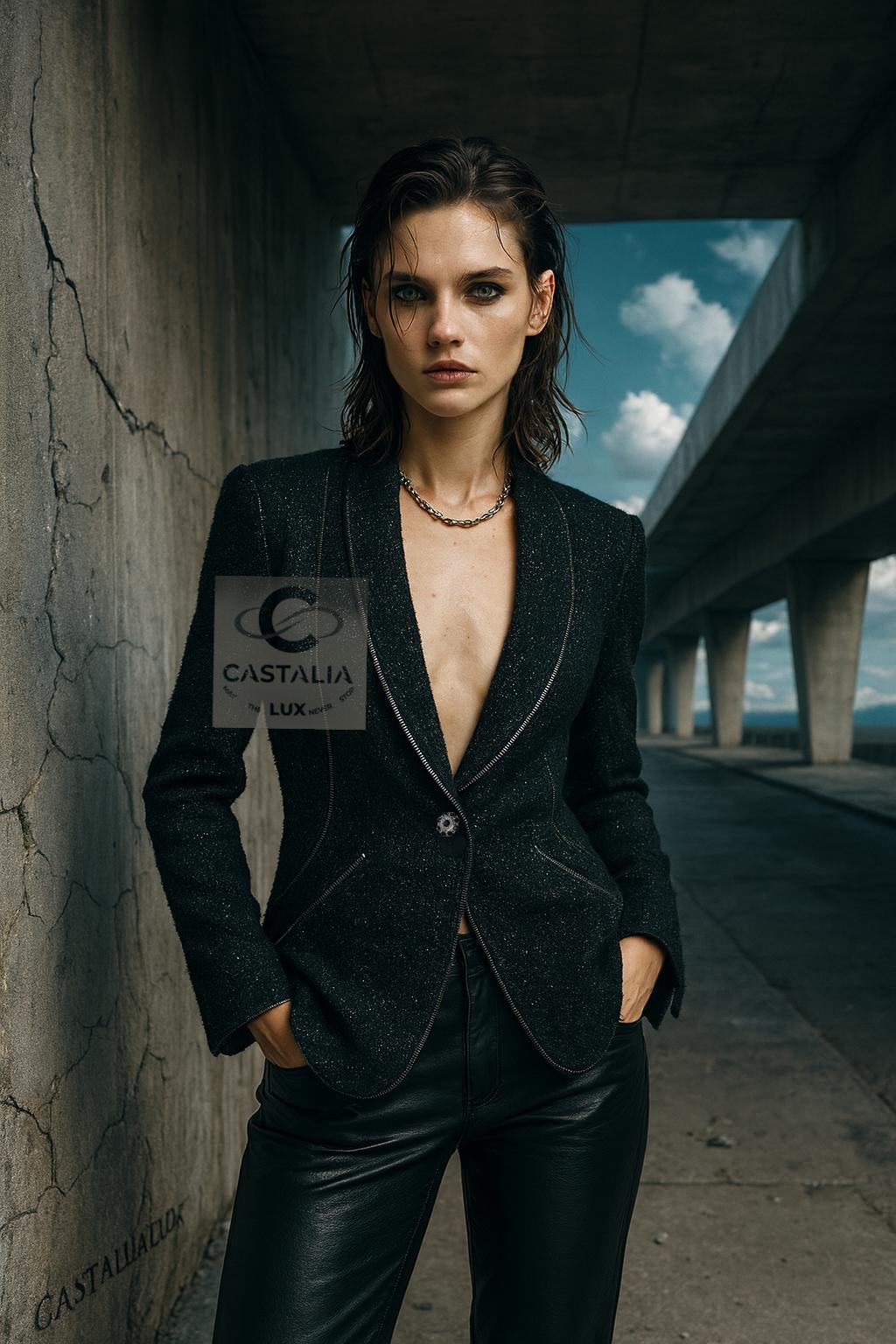  A sartorial CHANEL relic of rebellion and  Rock & Roll Tweed  — this masterpiece emerges from the storied Paris / LONDON Métiers d’Art collection, conceived under the immortal hand of Karl Lagerfeld

 A metaphysical armor, oscillating between