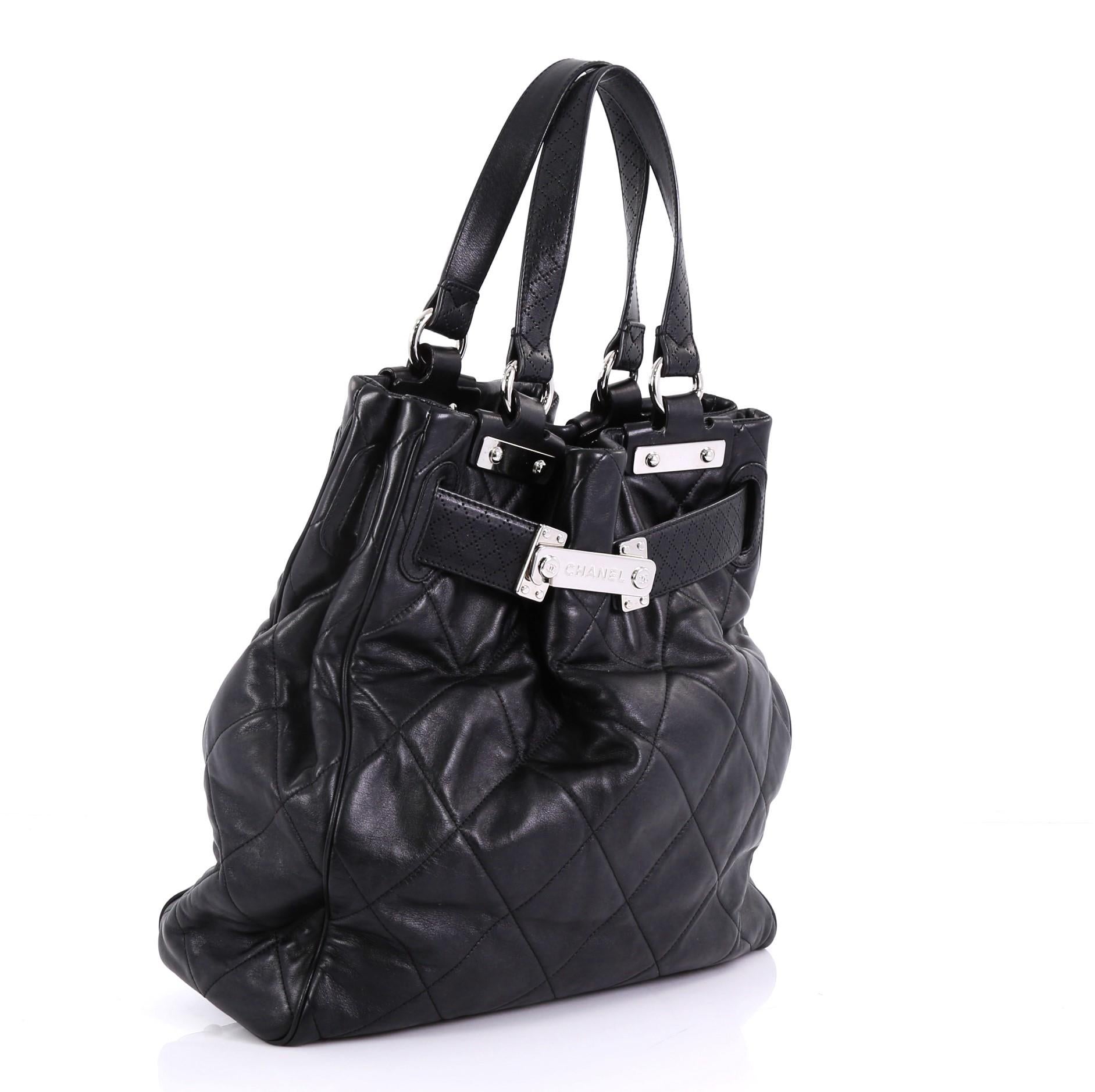Black Chanel Paris-Londres Door Latch Tote Quilted Leather Large