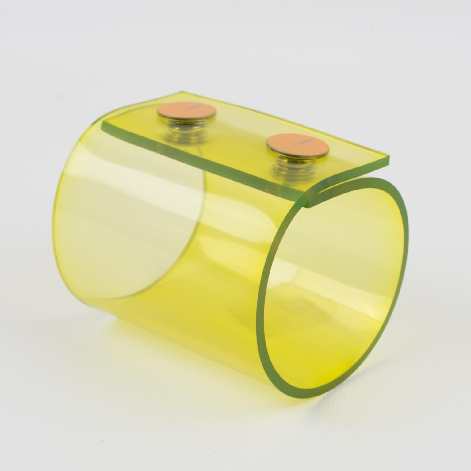 Modern Chanel Paris Massive Transparent Neon Yellow Bracelet