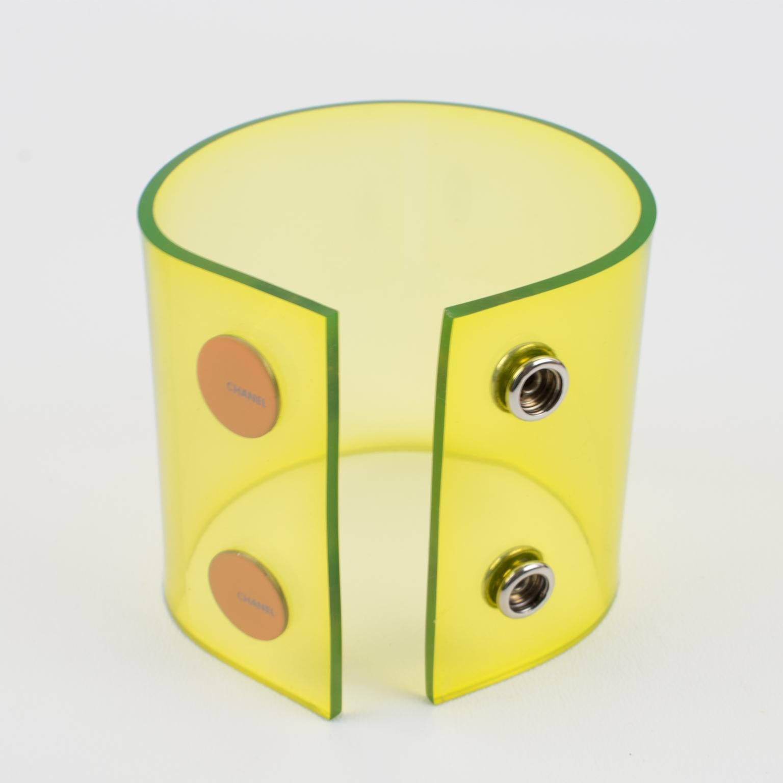 Chanel Paris Massive Transparent Neon Yellow Bracelet 1