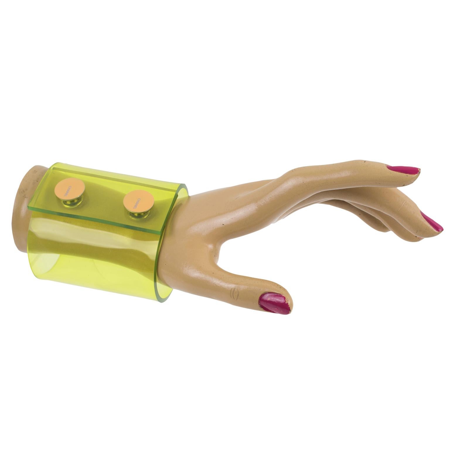 Chanel Paris Massive Transparent Neon Yellow Bracelet 4