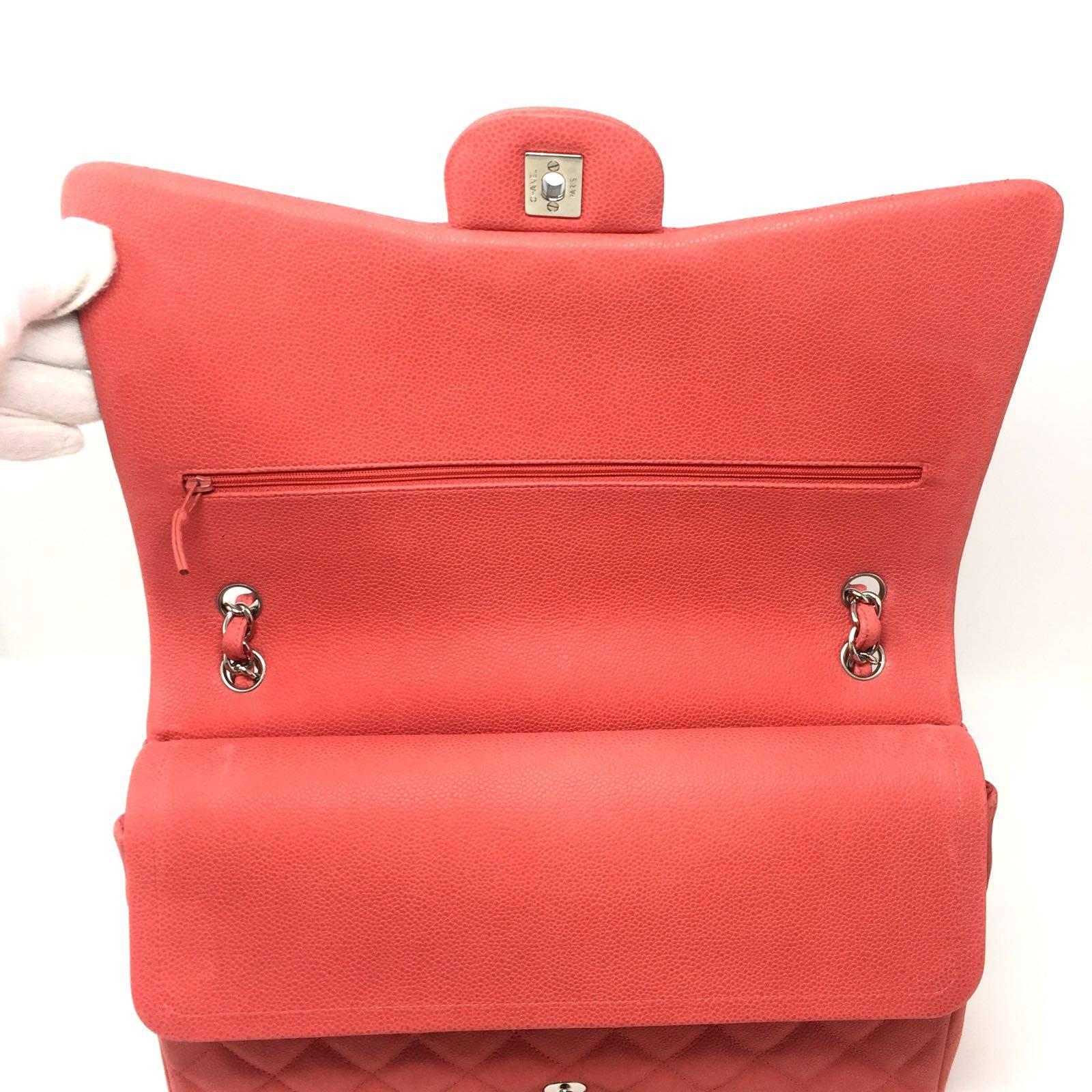 Chanel Paris Coral Caviar Matte Leather Maxi Jumbo Timeless Bag, 2015 6