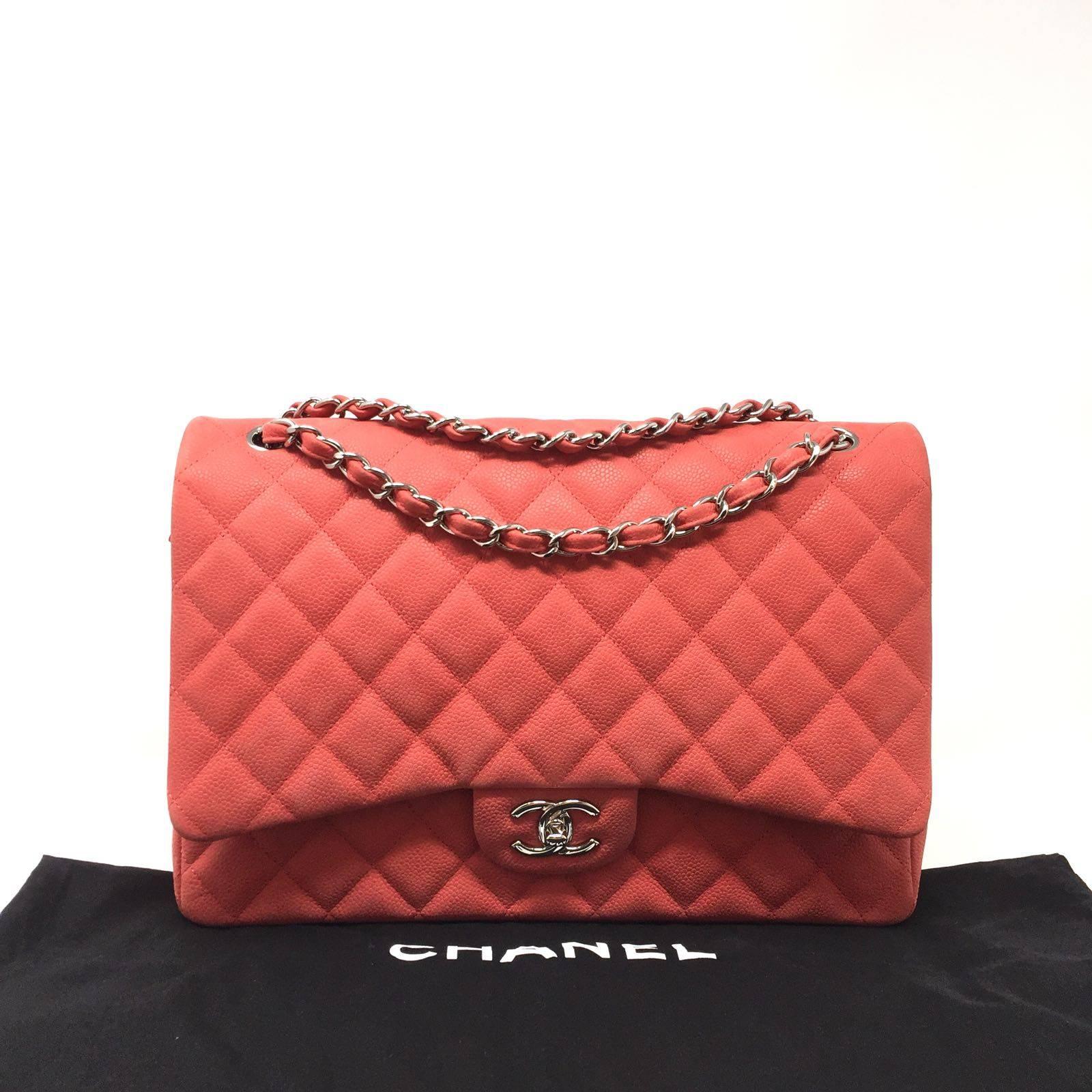 Chanel Paris Coral Caviar Matte Leather Maxi Jumbo Timeless Bag, 2015 15