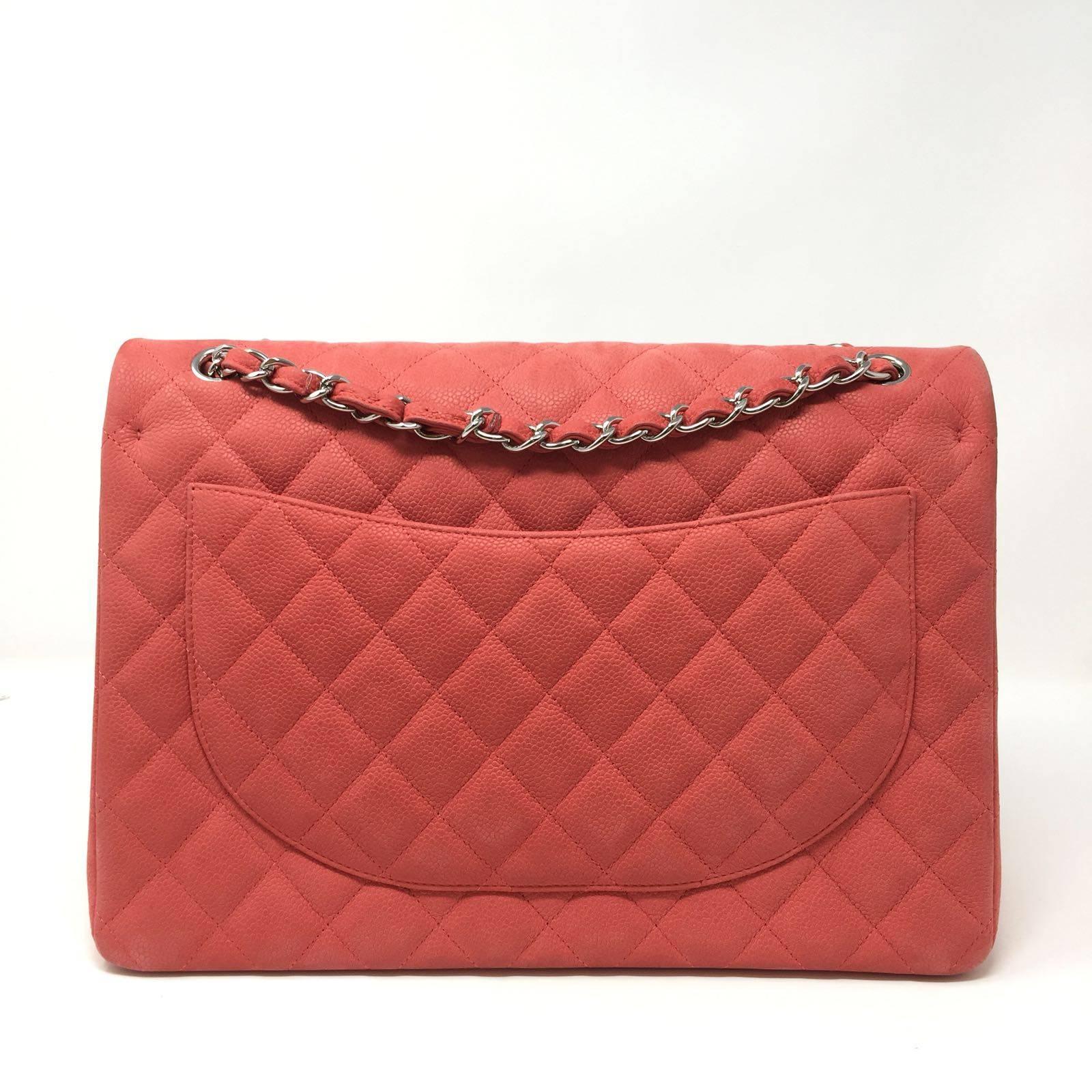 Chanel Paris Coral Caviar Matte Leather Maxi Jumbo Timeless Bag, 2015 In Good Condition In Milan, IT