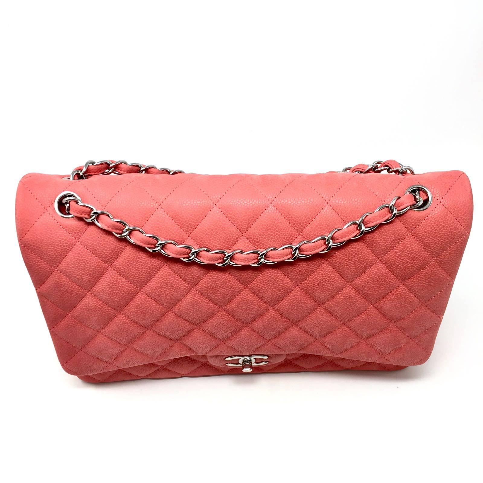 Chanel Paris Coral Caviar Matte Leather Maxi Jumbo Timeless Bag, 2015 4