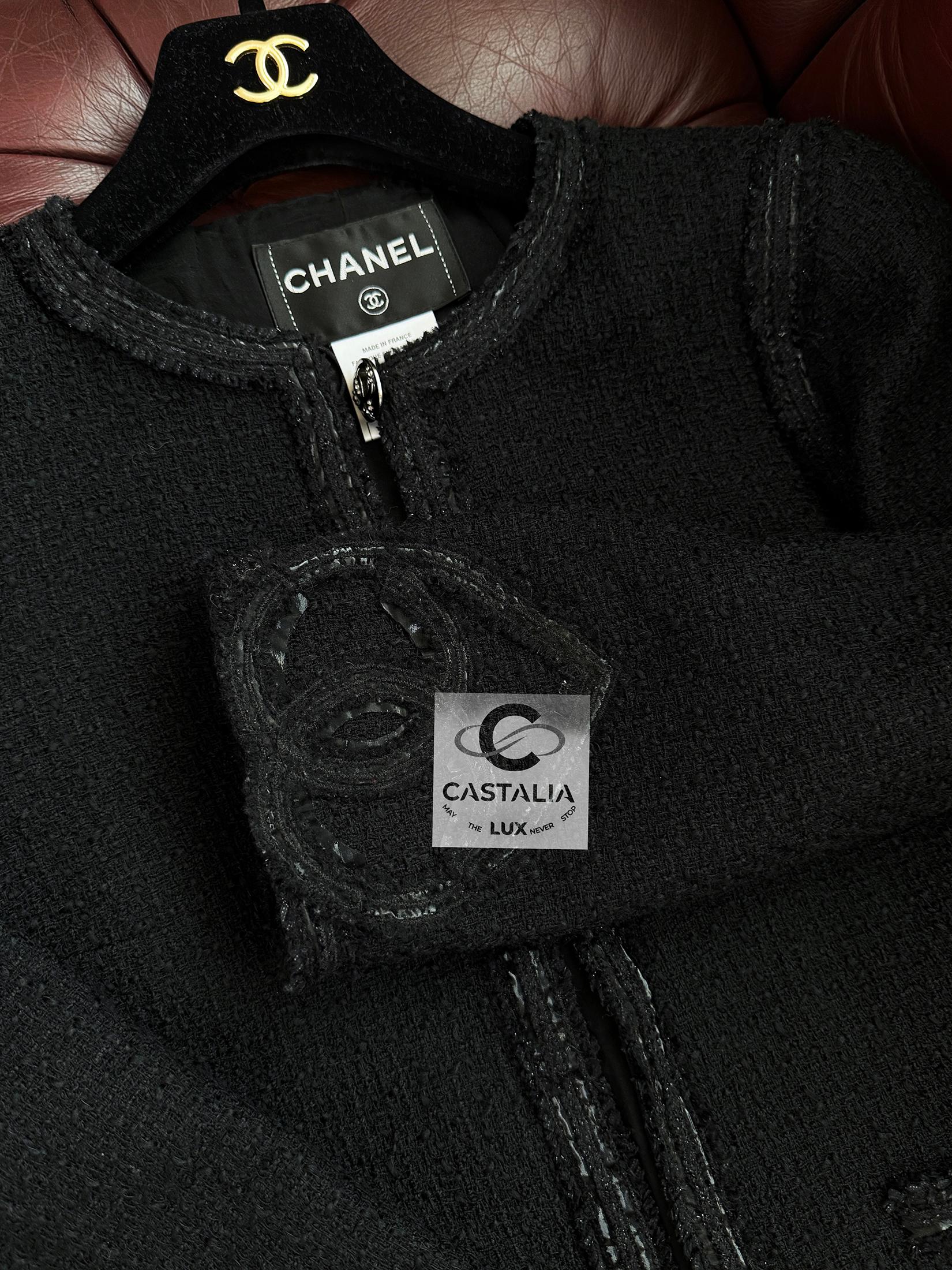 Chanel París / Miami CC Corazón Parches Chaqueta de tweed negro Negro en venta