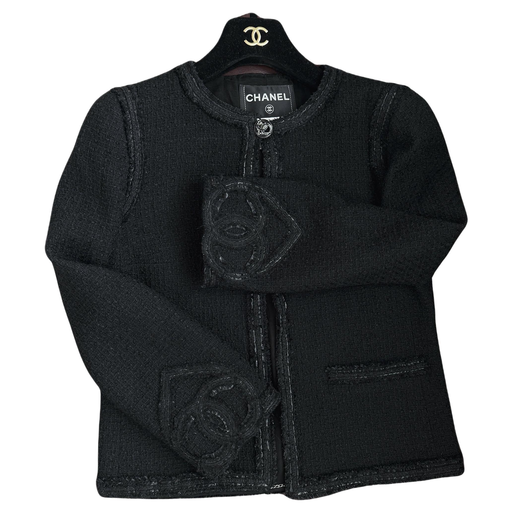 Chanel París / Miami CC Corazón Parches Chaqueta de tweed negro en venta