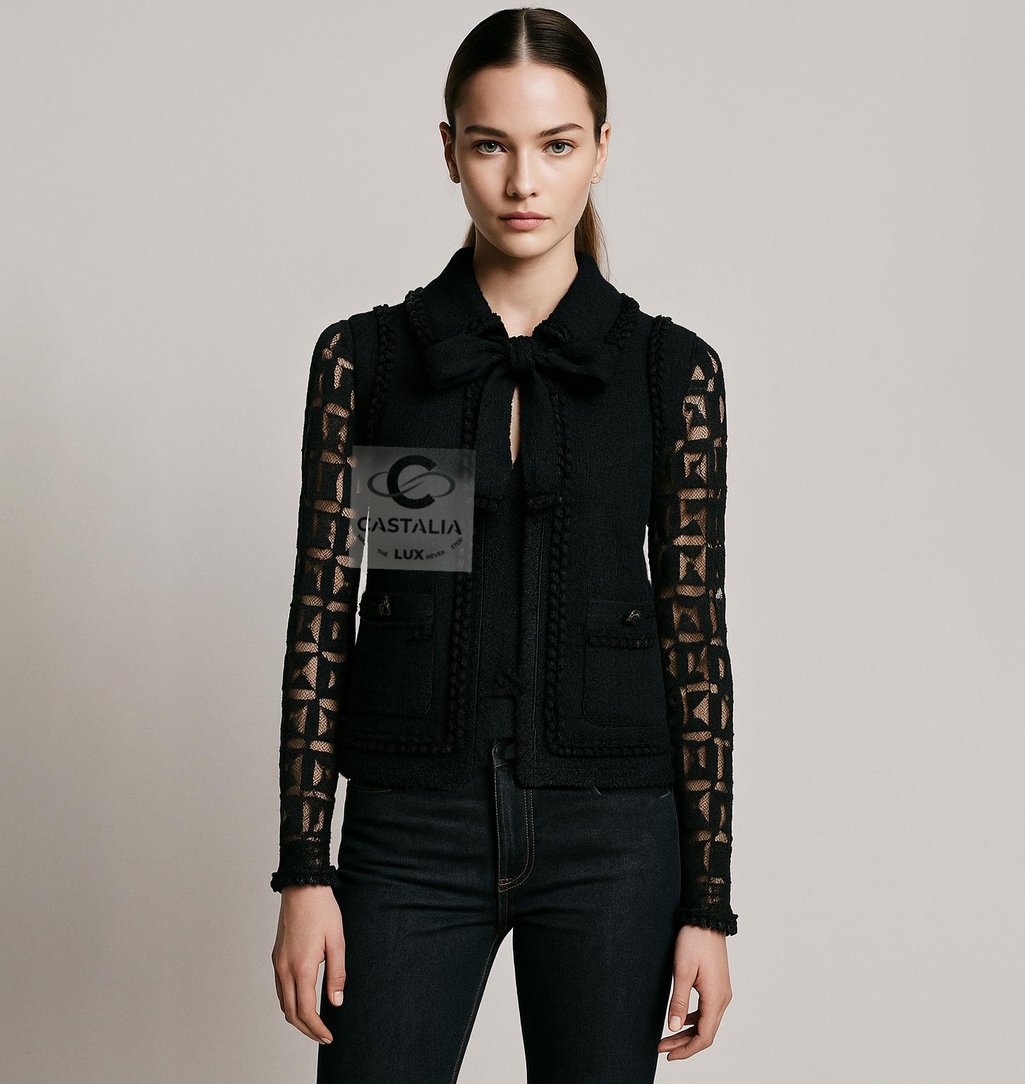 CHANEL Schwarze Jacke aus Tweed und Spitze mit Jewell-Besatzu2028Paris / MIAMI Cruise Collection von Karl Lagerfeld
u2028~ Ursprünglicher Boutique-Wert über $12.000

~ Ein opulentes Relikt der Eleganz des Zwielichts, 
diese seltene Chanel-Jacke vom
