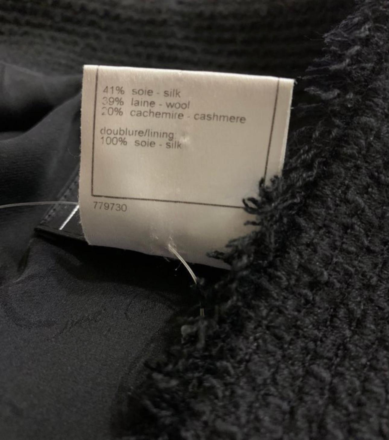 Chanel Paris / Monaco CC Buttons Black Silk Tweed Jacket For Sale 2