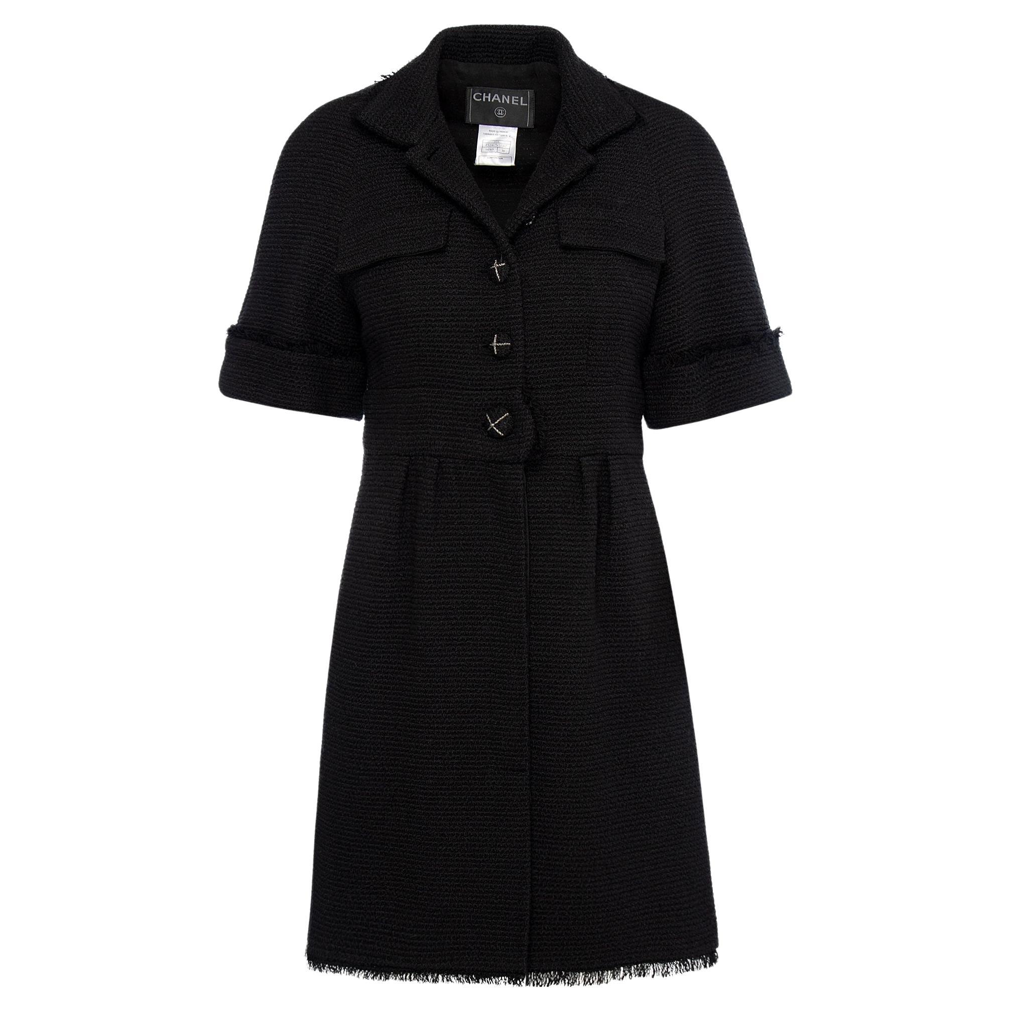 Chanel Black Silk CC Button Jacket with Faux Fur Inside