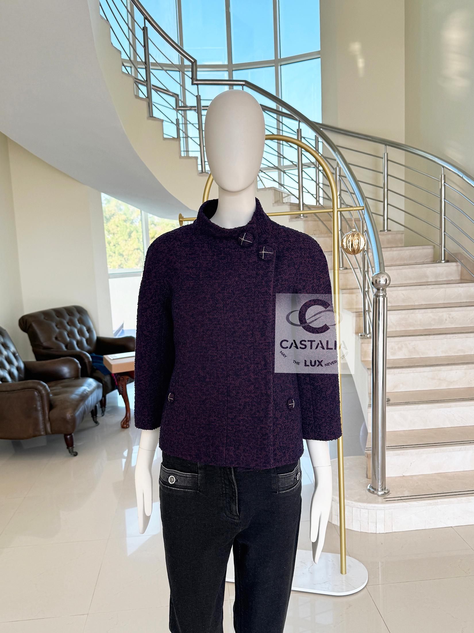 Black Chanel Paris / Monaco CC Buttons Boucle Tweed Jacket 34 FR For Sale