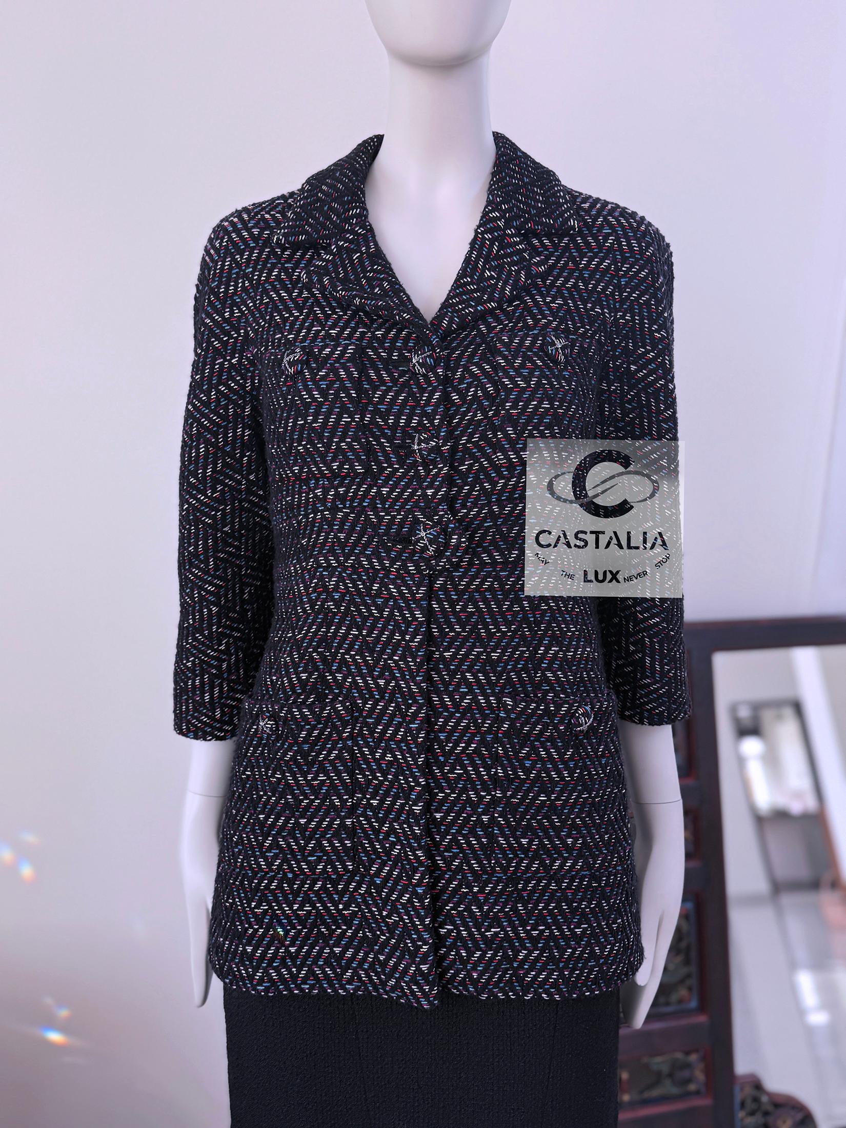 Black Chanel Paris / Monaco CC Buttons Lesage Tweed Jacket 34 FR