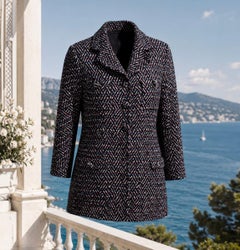 CHANEL Paris / MONTE- CARLO CC Buttons Black Tweed Jacket 34 FR