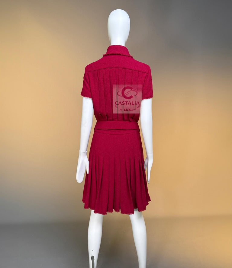 Chanel Paris / Monte-Carlo Iconic Burgundy Tweed Dress 38 FR at 1stDibs