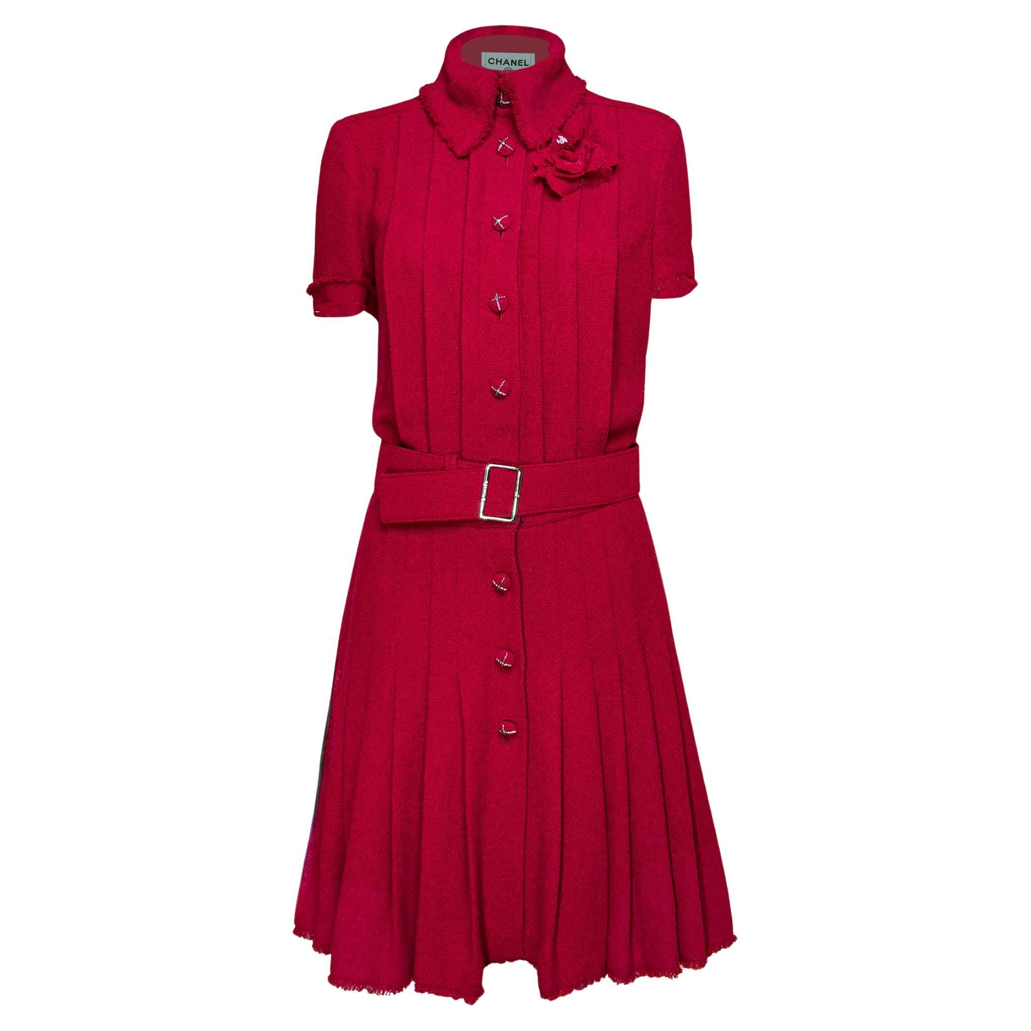 Chanel Paris / Monte-Carlo Iconic Burgundy Tweed Dress 38 FR For Sale