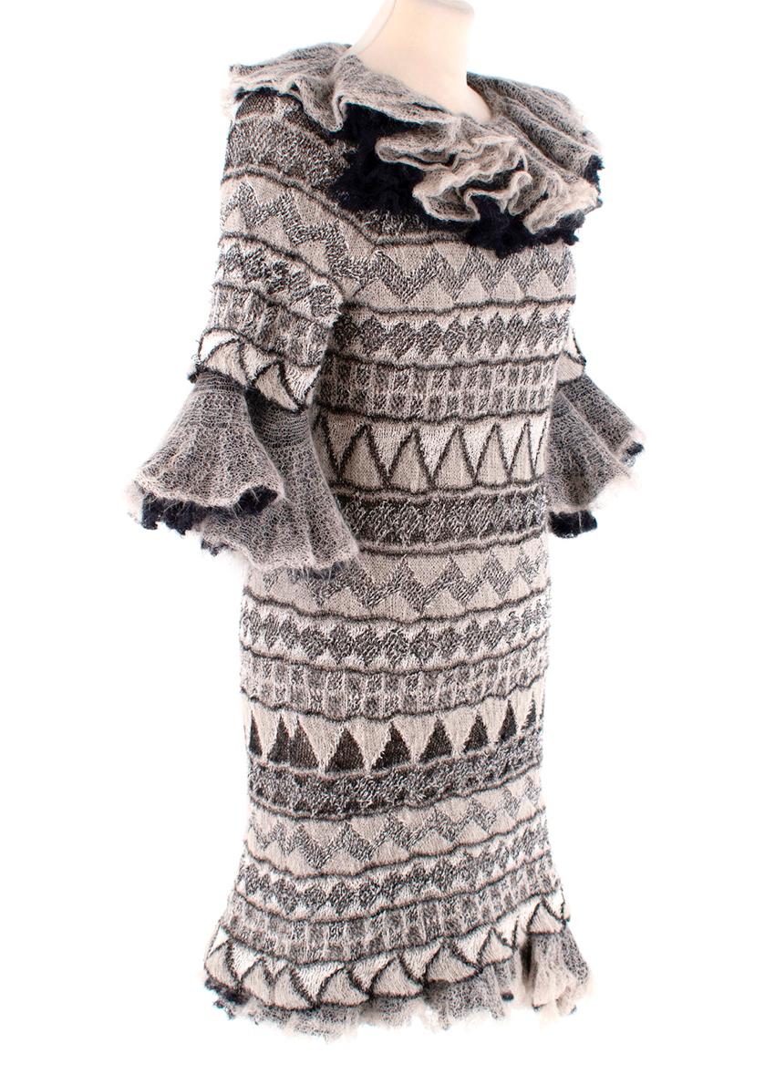  Chanel Paris-Moscou Ruffled Black & Taupe Mohair Blend Knit Dress
 

 - From the 2009 Paris-Moscou collection, look 18
 - A playful homage to Coco Chanel's time spent in the 1910s and 20's Parisian-Russian society, focussing on artisan textures and