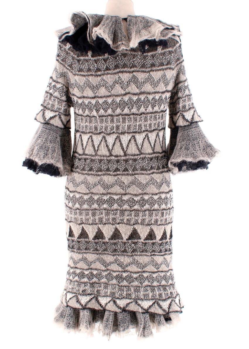 Chanel Paris-Moscou Ruffled Black & Taupe Mohair Blend Knit Dress In Excellent Condition For Sale In London, GB