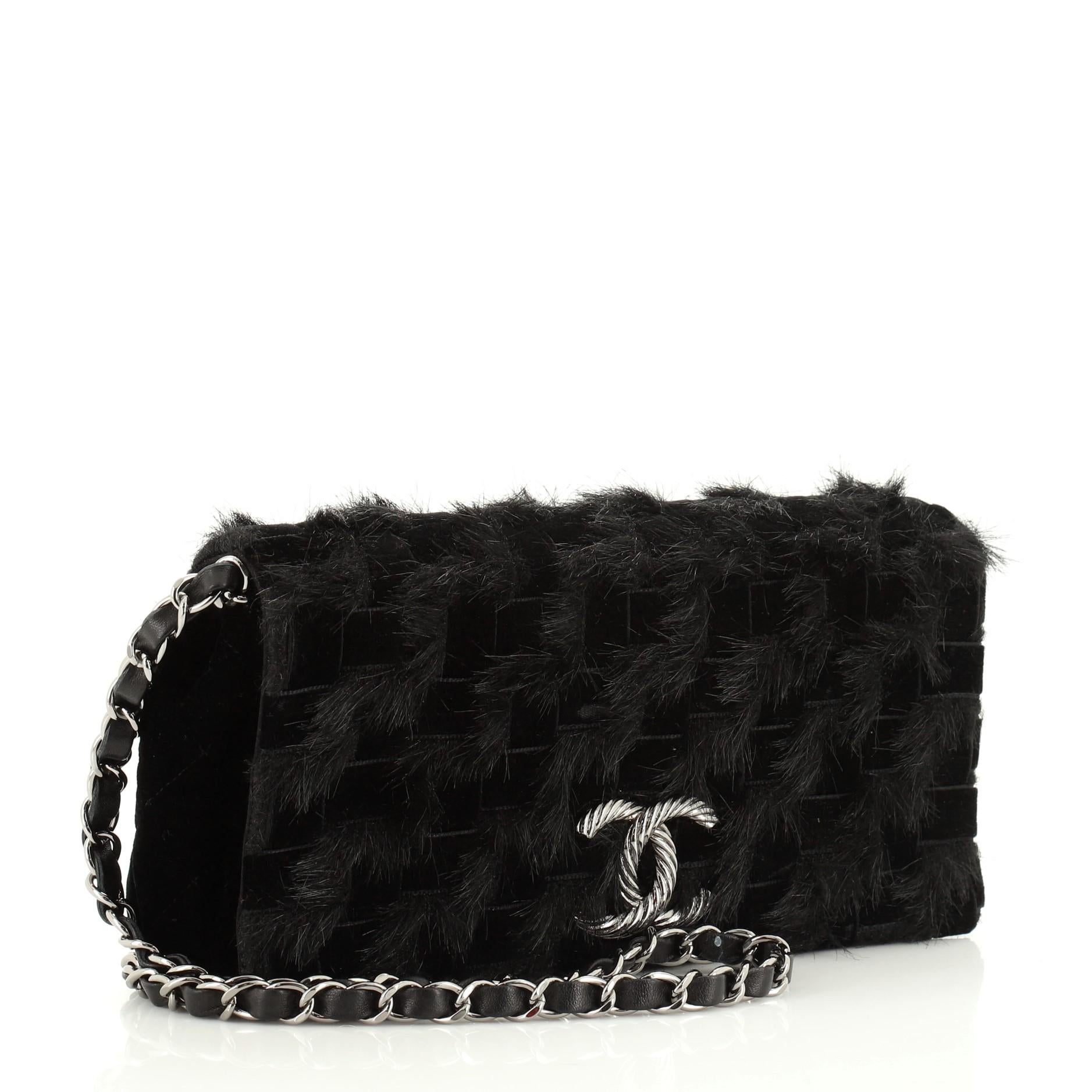 Black Chanel Paris-Moscow Chain Clutch Woven Velvet and Calf Hair