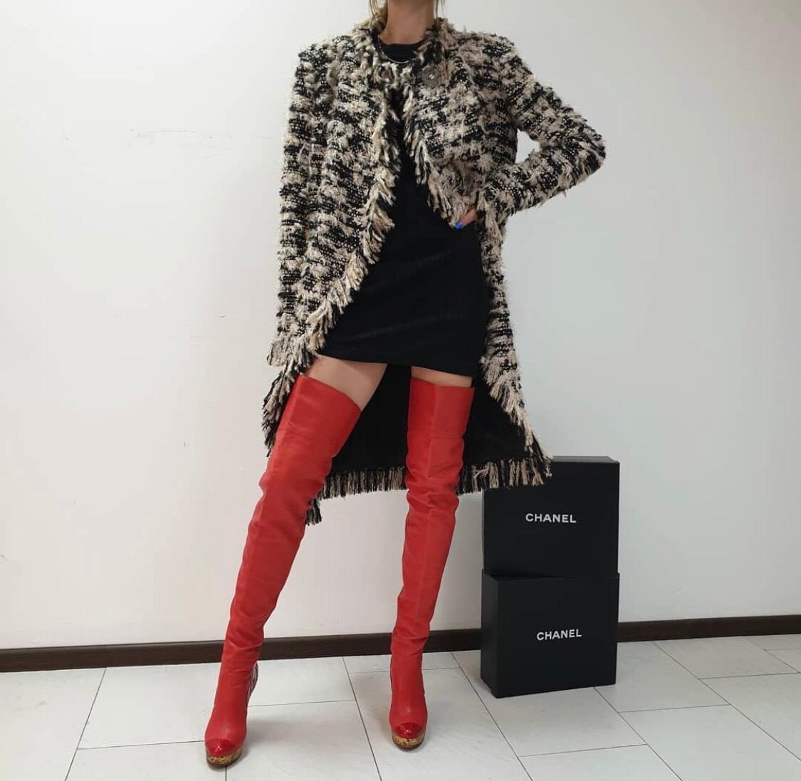 Red Chanel Paris-Moscow Wedge Boots