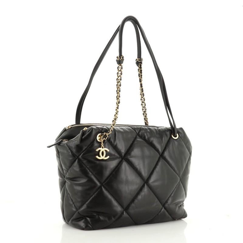 Black Chanel Paris-New York Bowling Bag Quilted Lambskin Medium 