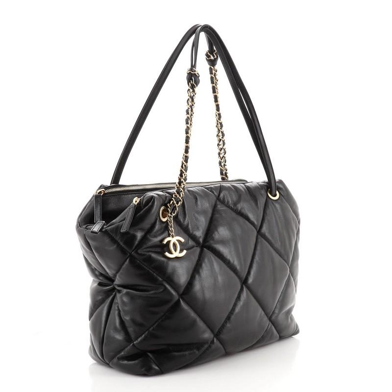 Black Chanel Paris-New York Bowling Bag Quilted Lambskin Medium