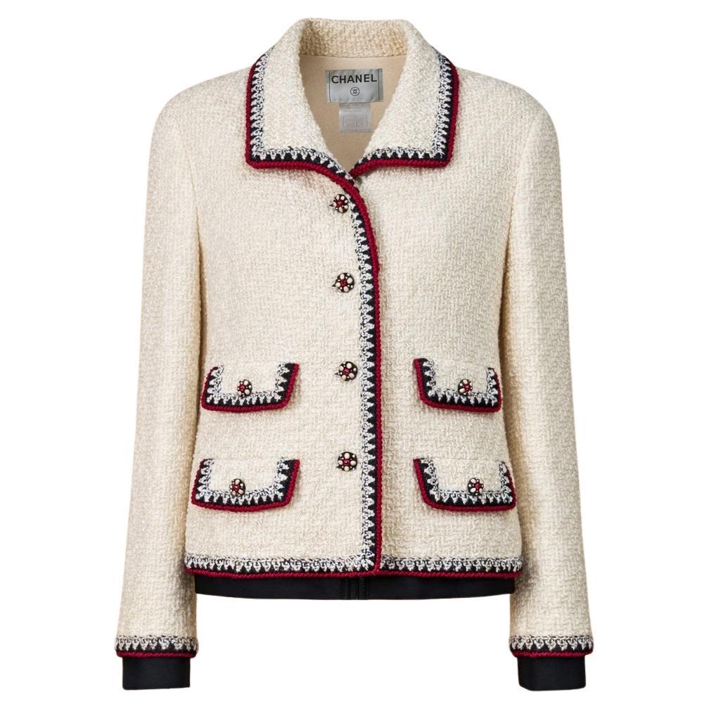 CHANEL Paris / NEW YORK Collectible Ecru Tweed Jacket 46 FR