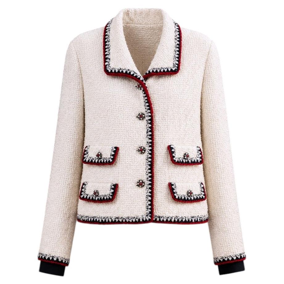 CHANEL Paris / NEW YORK Collectible Ecru Tweed Jacket 46 FR