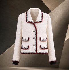 CHANEL Paris / NEW YORK Collectible Ecru Tweed Jacket 46 FR