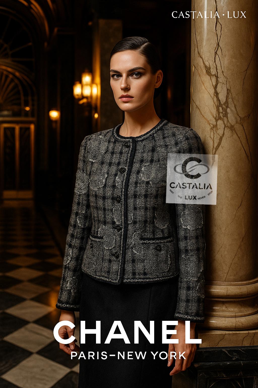 Chanel Paris / NEW-YORK 2006 Camellia Tweed Jacket
~ A Collector’s Edition of Iconic Romance and Metropolitan Allure

~ This rare Chanel tweed jacket from the illustrious Paris-New York 2006 Métiers d’Art Collection 
 Is a poetic fusion of refined