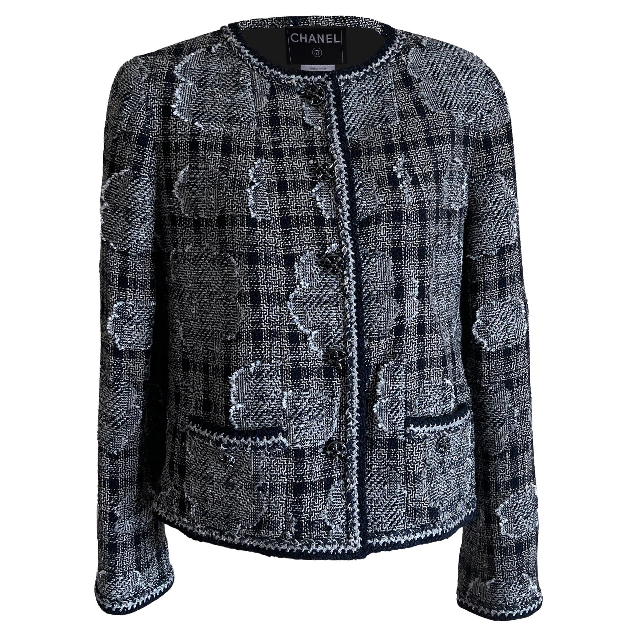 Chanel Paris / New-York Giacca da collezione in tweed con camelie 38 FR in vendita