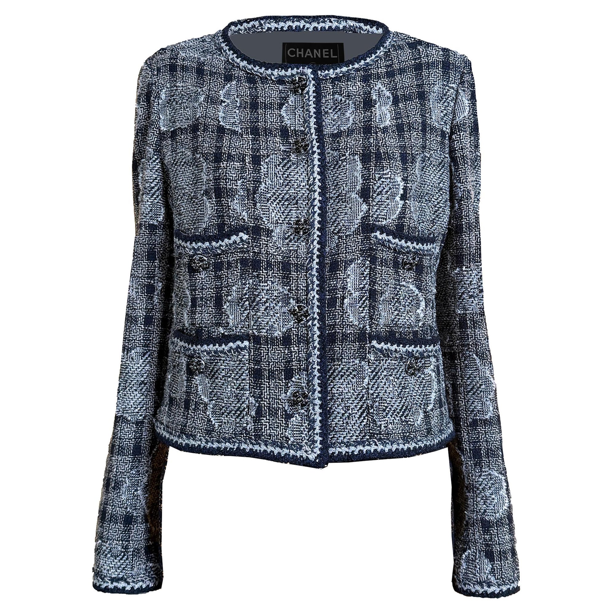 CHANEL Paris / New-York Sammler Tweed Jacke mit Kamelien 38 FR