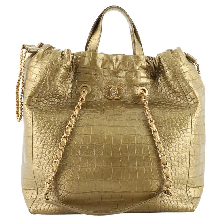 Chanel Gold Croc Embossed Leather Drawstring Backpack Chanel