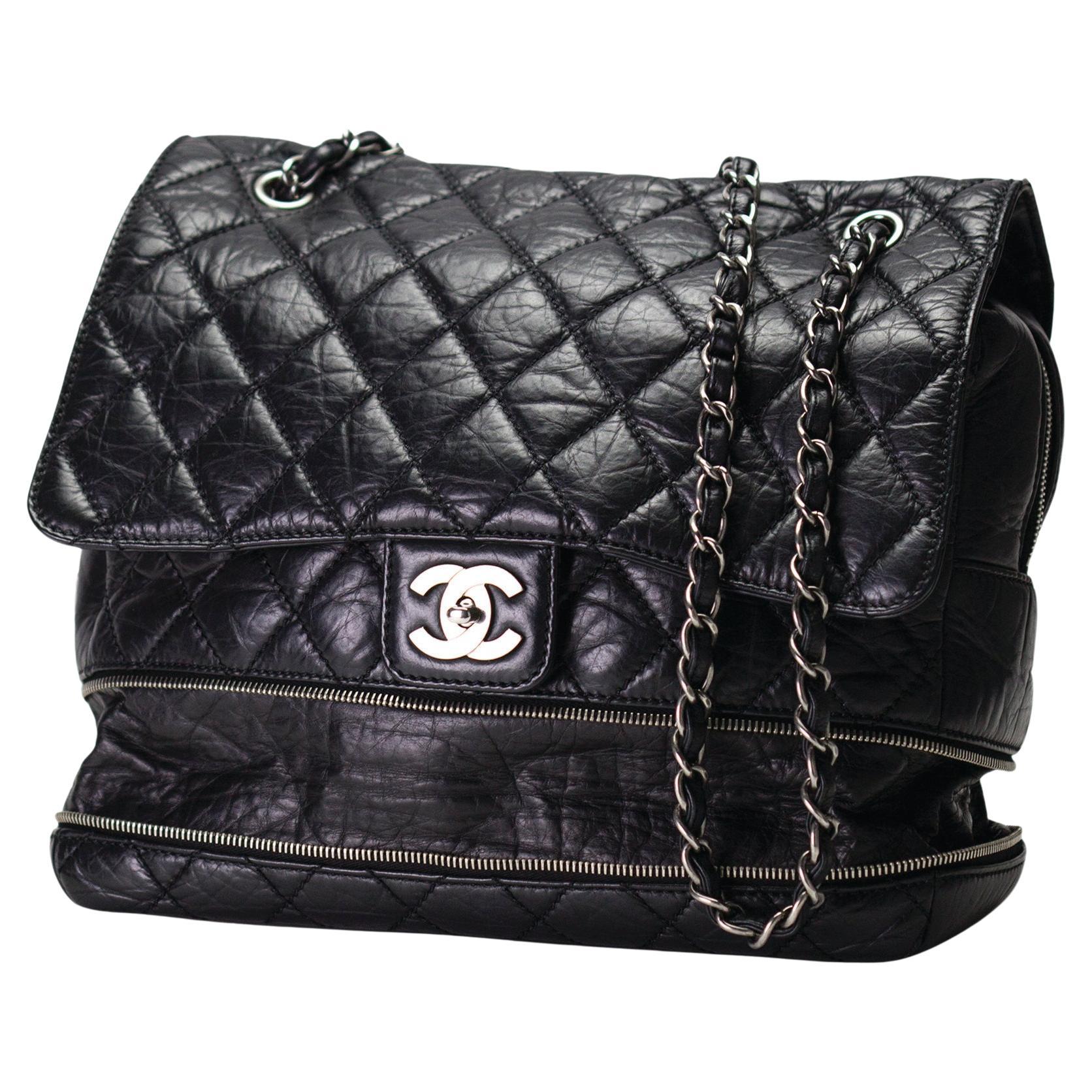 Chanel Paris New York PNY Jumbo Expandable Maxi Calfskin Flap Bag For Sale