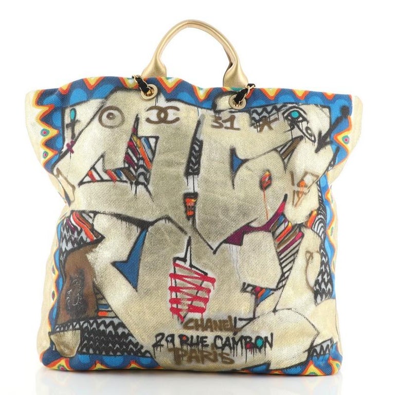 Chanel Paris New York Street Spirit Shopping Tote Graffiti Printed Canvas Maxi For Sale At 1stdibs