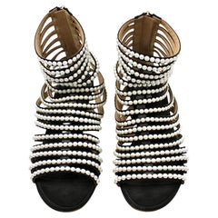 Chanel Paris-Rome A/W 2016 Costume Pearl Embellished Black Gladiator Sandals