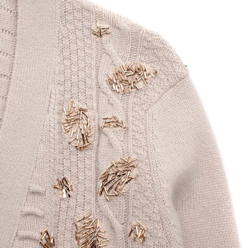 Beige Chanel Paris/Rome Cashmere Embellished Cable Knit Cardigan For Sale