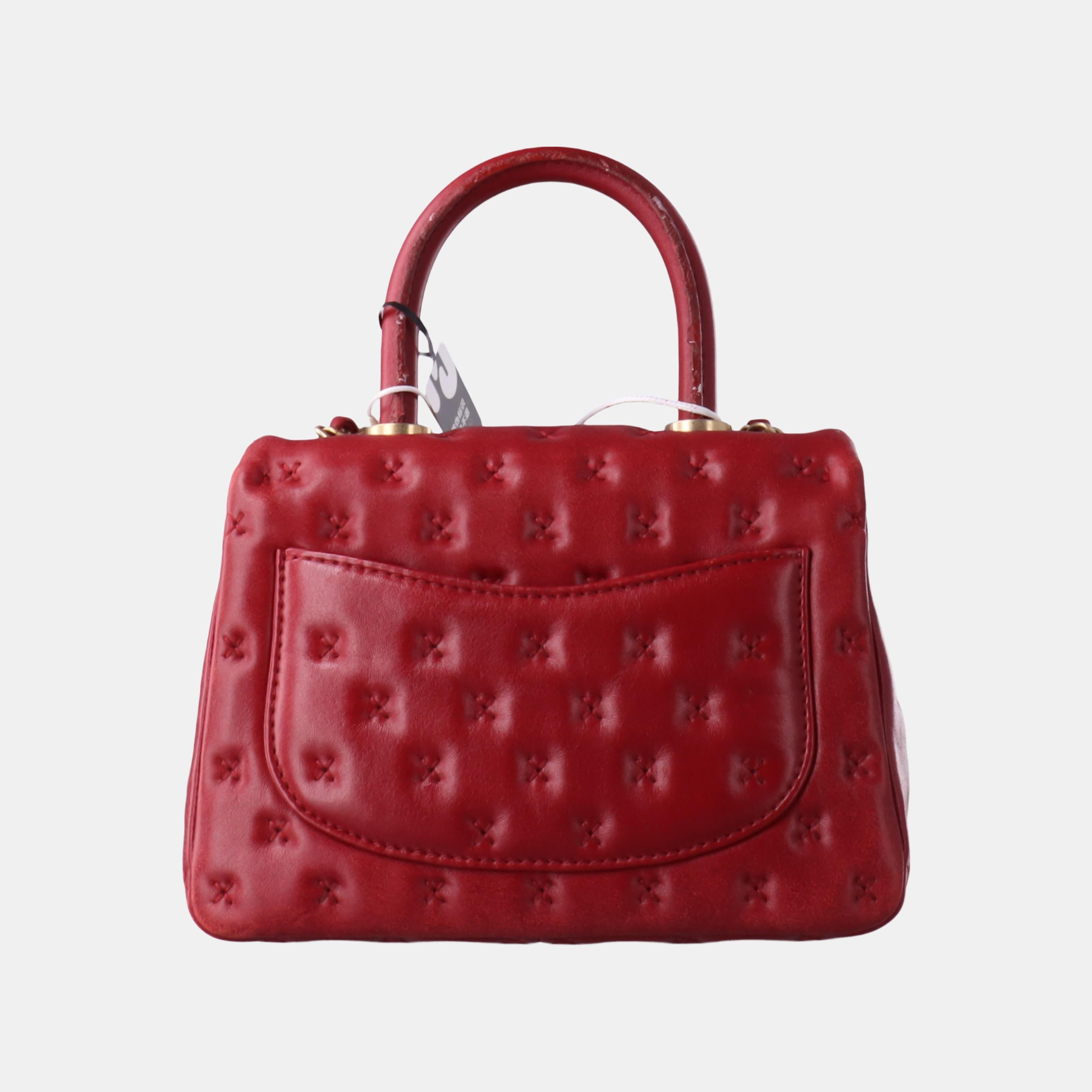 Chanel Paris-Rome Cross Stitch Mini Coco Handle Red Lambskin Crossbody Bag, 2017 2