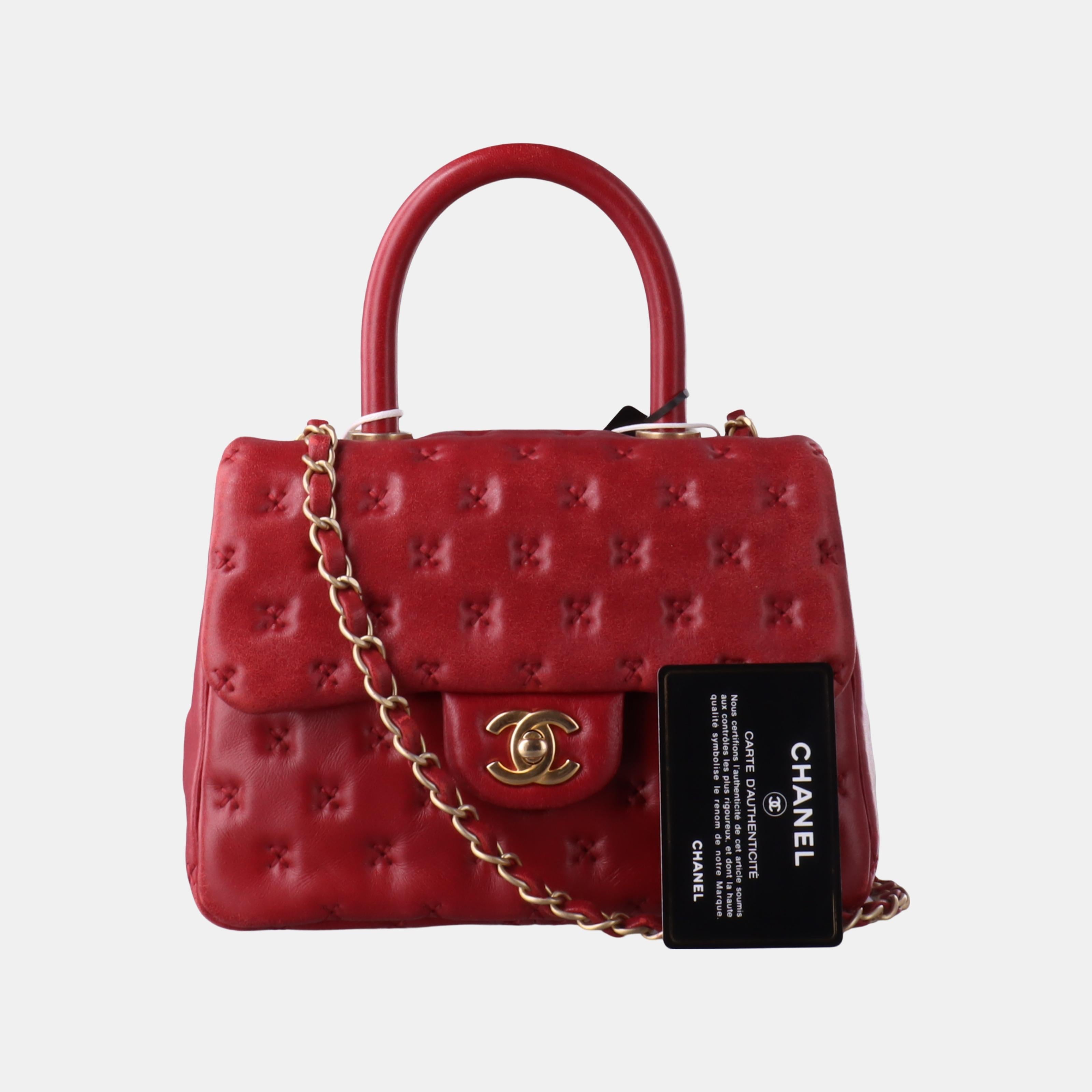 Chanel Paris-Rome Cross Stitch Mini Coco Handle Red Lambskin Crossbody Bag, 2017 5