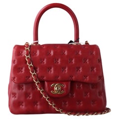 Chanel Paris-Rome Cross Stitch Mini Coco Handle Red Lambskin Crossbody Bag, 2017
