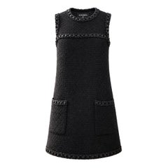 CHANEL Paris / ROME Little Black Tweed Dress 34 FR