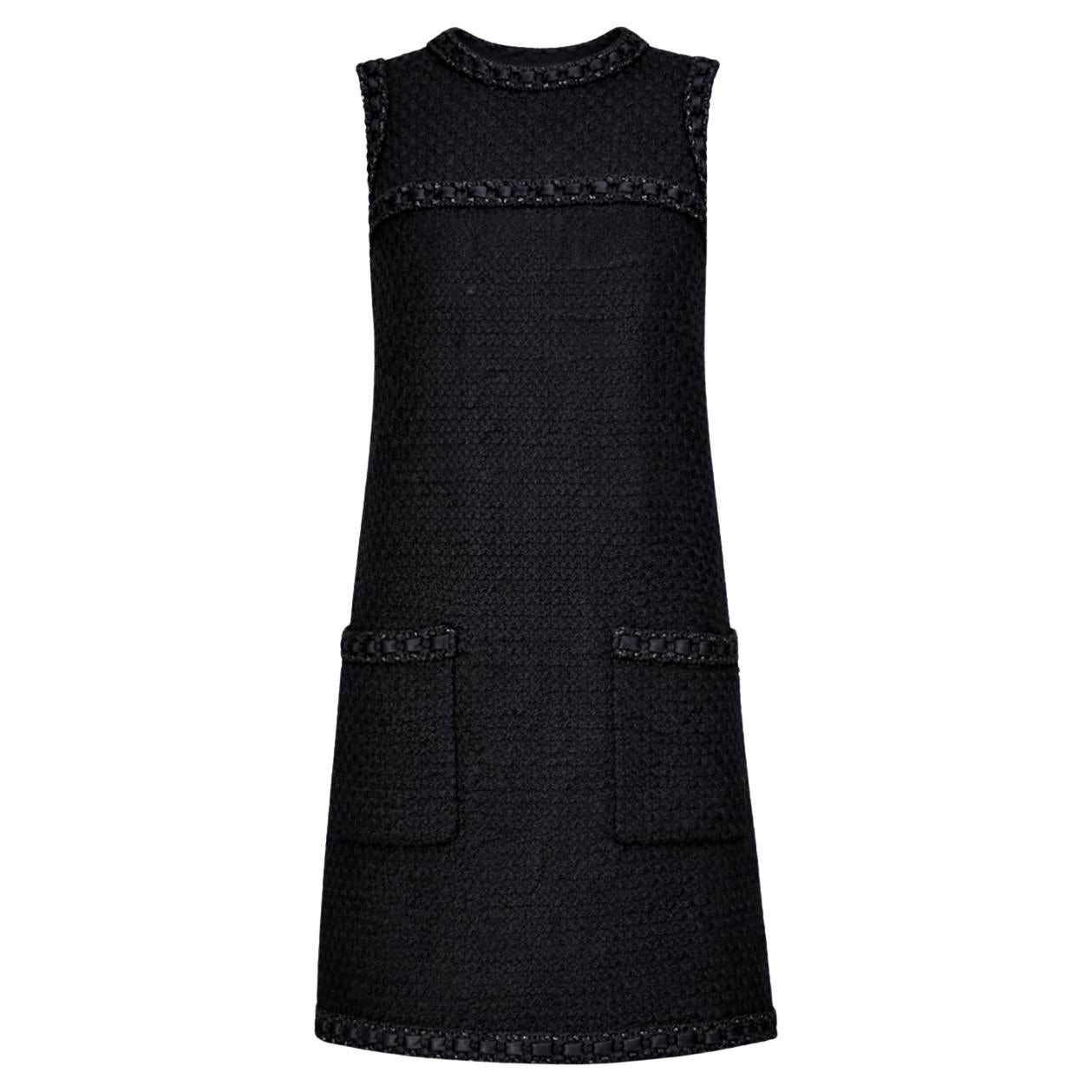 CHANEL Paris / ROME Little Black Tweed Dress 34 FR