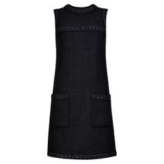CHANEL Paris / ROME Little Black Tweed Dress 34 FR