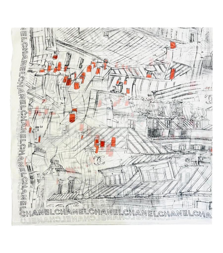 Chanel 'Paris Roofs' Printed Silk Scarf For Sale 2