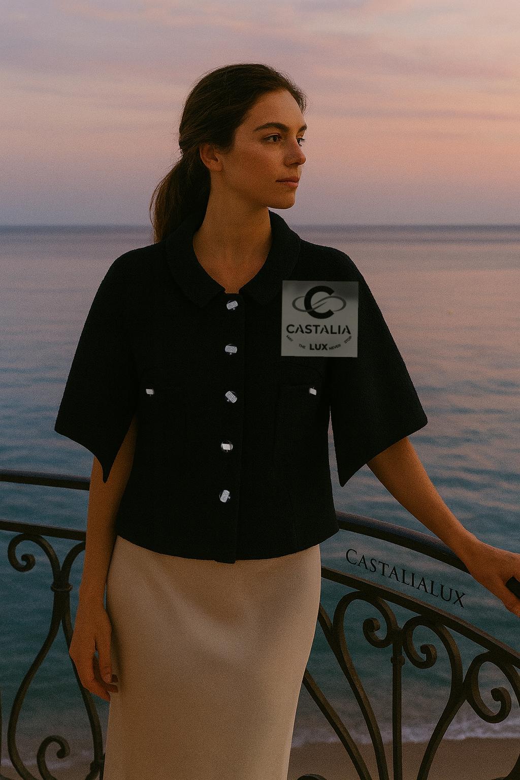 CHANEL Paris / Saint-Tropez Veste cape en tweed noir 40 FR en vente 2