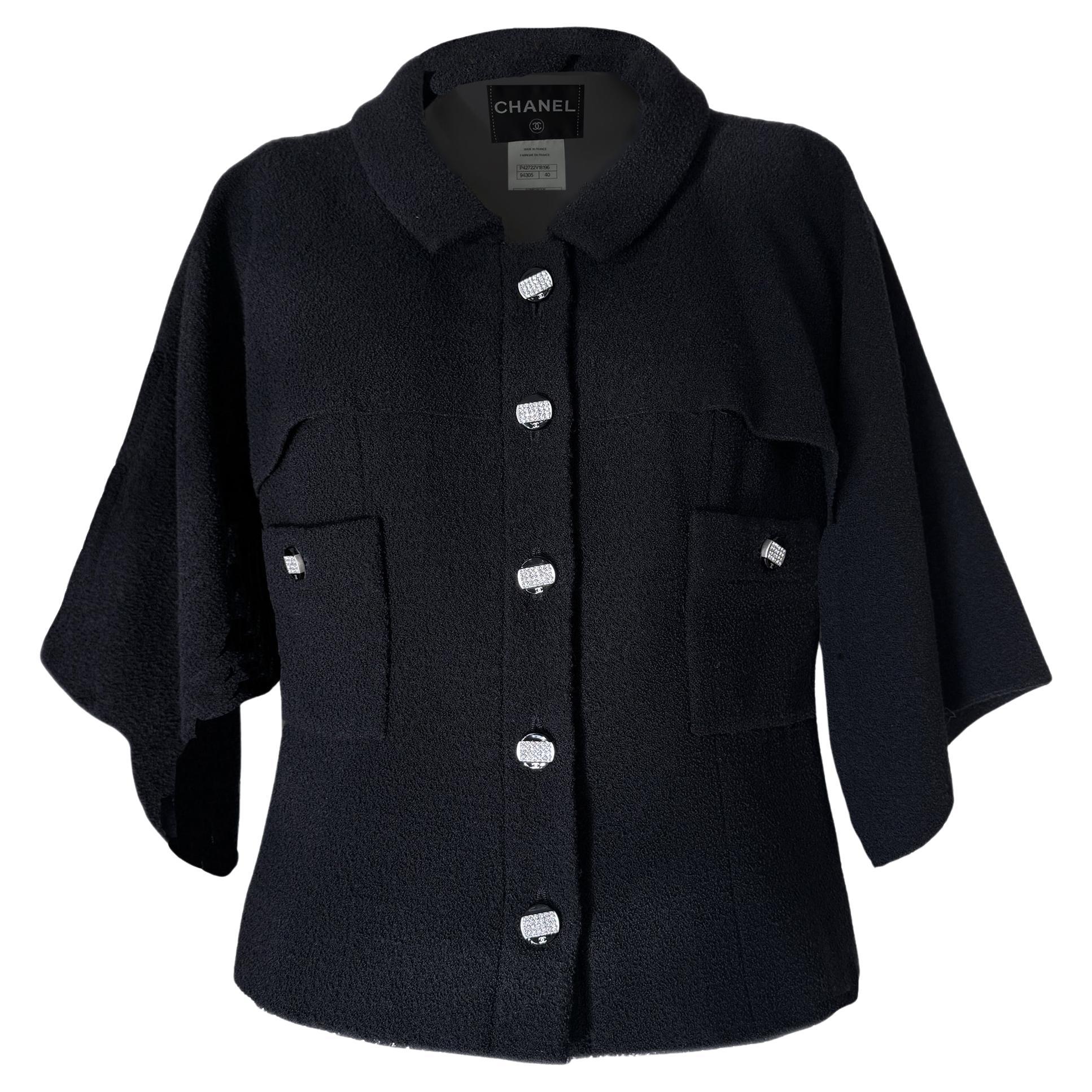 CHANEL Paris / Saint-Tropez Veste cape en tweed noir 40 FR