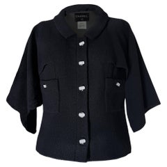 CHANEL Paris / Saint-Tropez Black Tweed Cape Jacket 40 FR